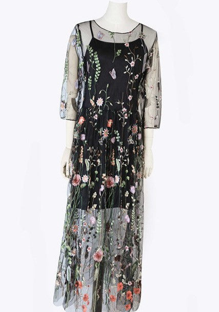 Elarova Boho Blumenkleid mit Mesh-Einsatz