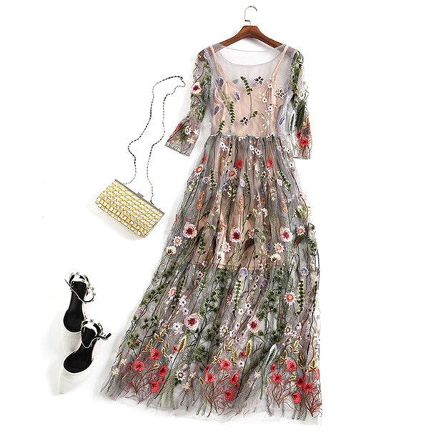 Elarova Boho Blumenkleid mit Mesh-Einsatz