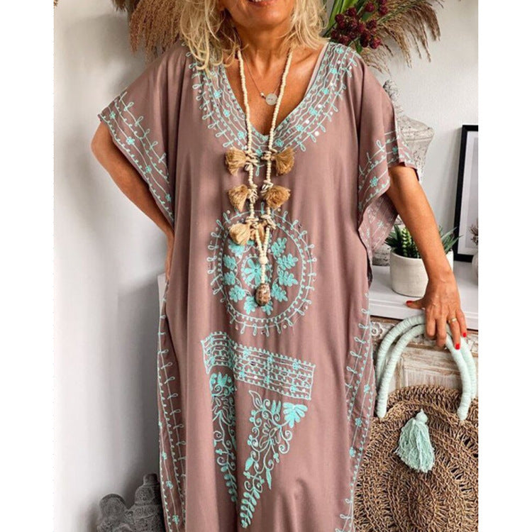 Damen Maxikleid Boho-Stil V-Ausschnitt - Norvielle