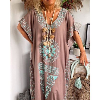 Damen Maxikleid Boho-Stil V-Ausschnitt - Norvielle