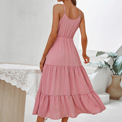 Norvielle Damen Midikleid Boho-Stil Halterneck Hochtailliert - Norvielle