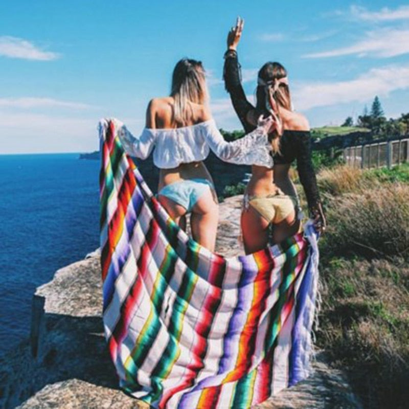 Elarova | Boho Stil Strand Picknickdecke / Wurfteppich