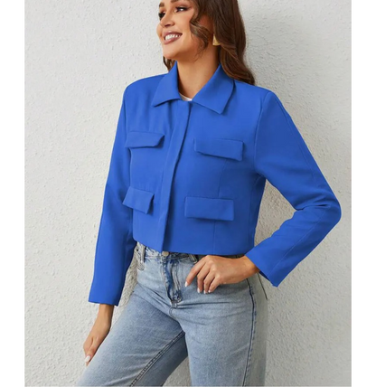 Damen Bomberjacke Kurzjacke Vier Fronttaschen Schwarz - Norvielle