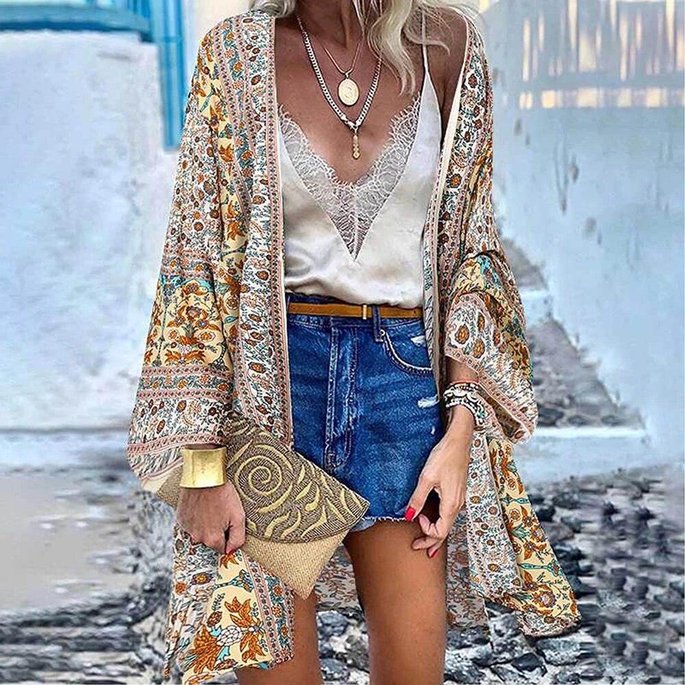 Elarova | Damen Cardigan In Voller Länge Kimono Stil