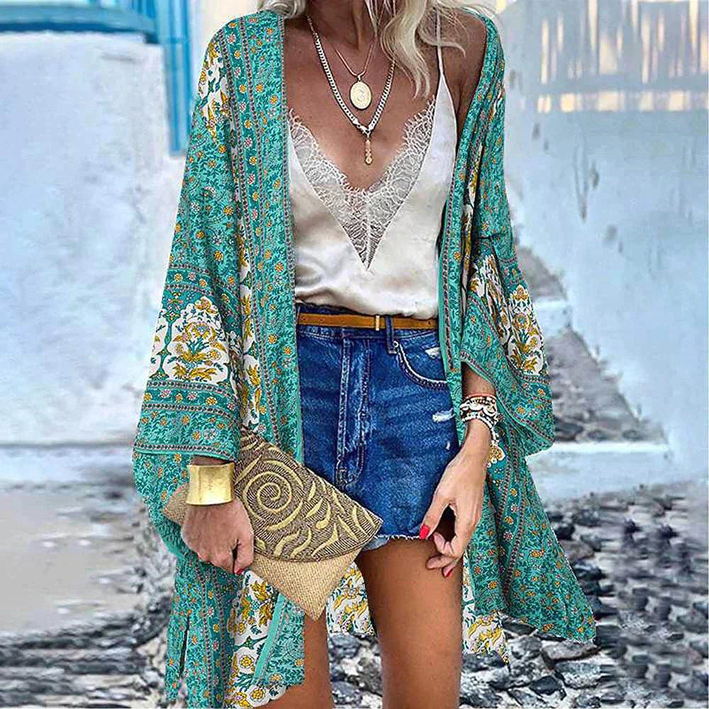 Damen Cardigan Kimono Stil Voller Länge - Norvielle
