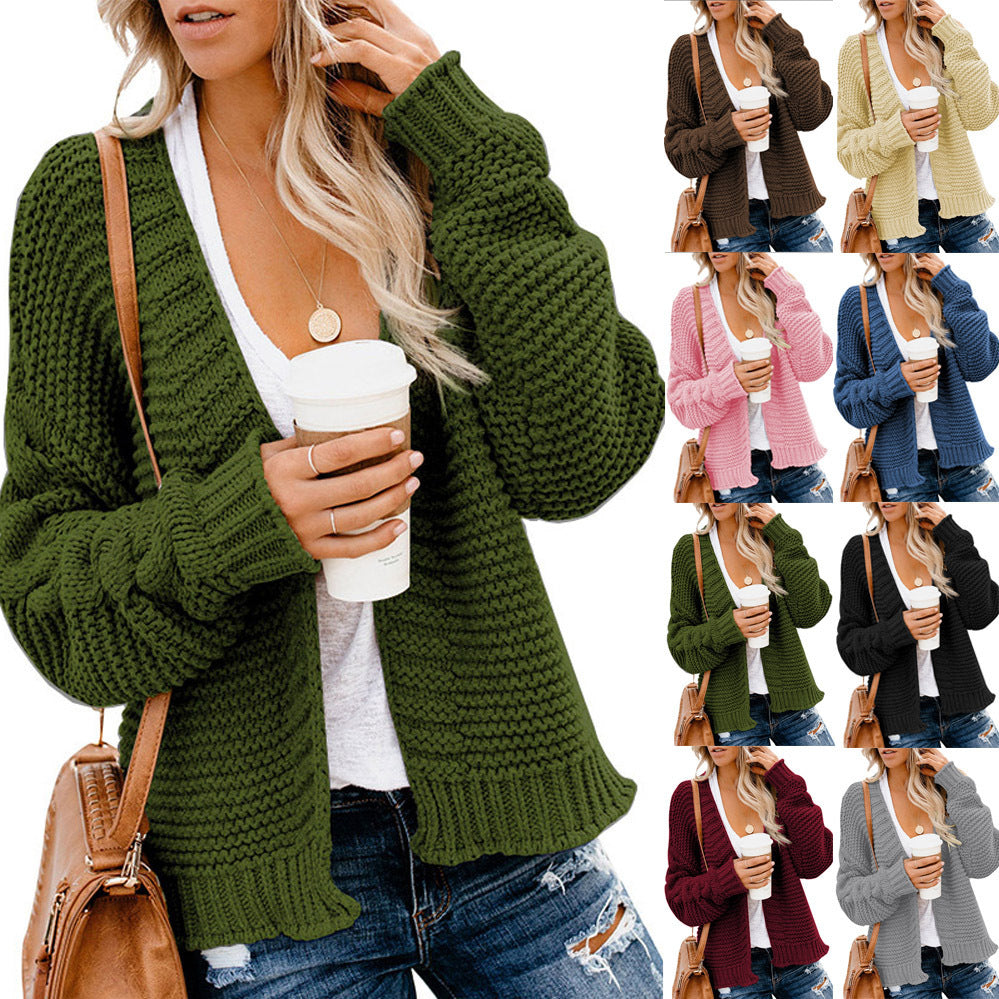 Damen Grobstrick Cardigan Lässig Offener Schnitt - Norvielle