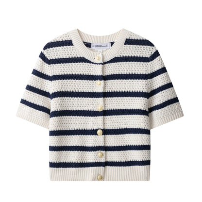 Elarova | Damen KurzarmStrickjacke mit auffälligem Streifenmuster und zeitlosem Design