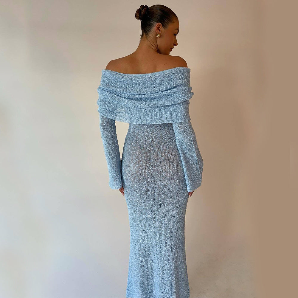 Elarova Damen Langarm-Strickkleid (einseitig)