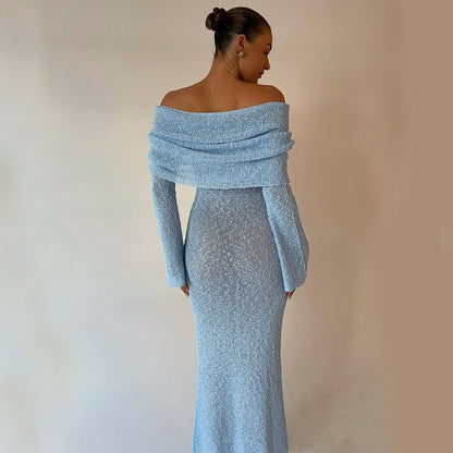 Elarova Damen Langarm-Strickkleid (einseitig)