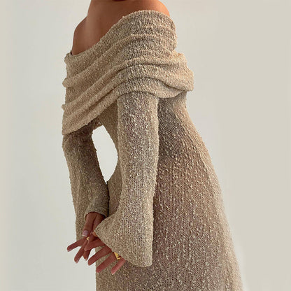 Norvielle Damen Langarmstrickkleid Einseitig - Norvielle
