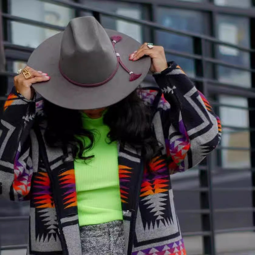 Elarova | Damen Lange Strickjacke im bunten EthnoDesign und modernem Schnitt
