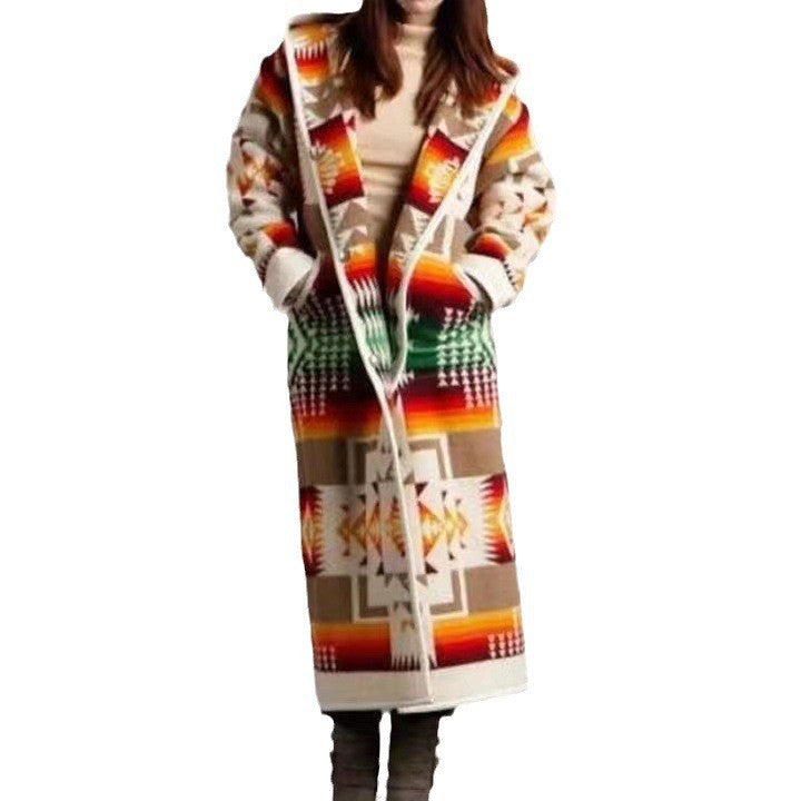 Elarova | Damen Lange Strickjacke im bunten EthnoDesign und modernem Schnitt