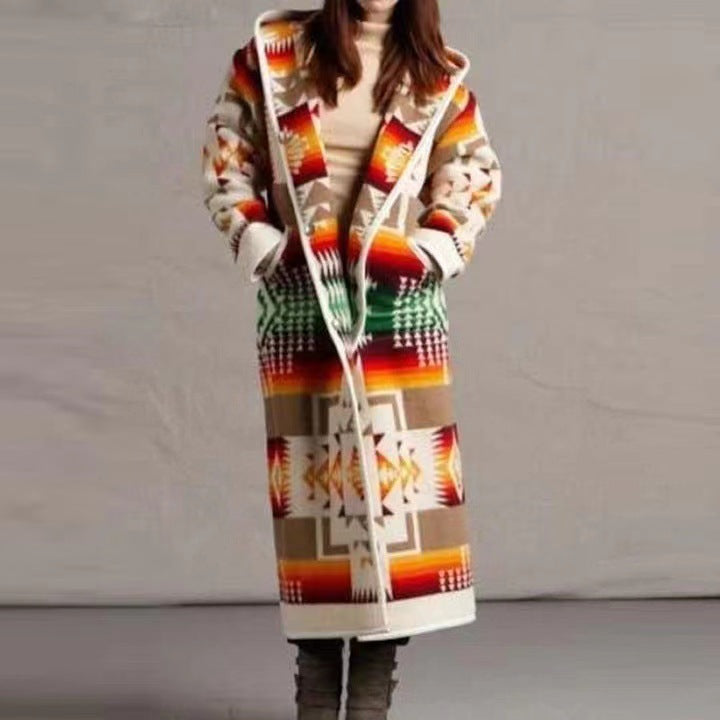 Elarova | Damen Lange Strickjacke im bunten EthnoDesign und modernem Schnitt