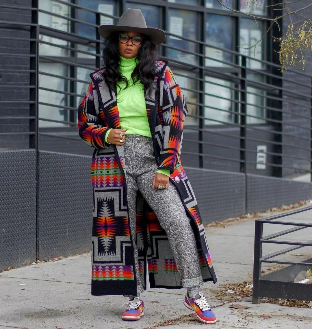 Elarova | Damen Lange Strickjacke im bunten EthnoDesign und modernem Schnitt