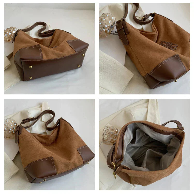 Elarova | Damen Luxus Marke Messenger Taschen Retro Braun Crossbody Tote Taschen Eimer Clutch Tasche Einkauf Große Kapazität Reisetasche