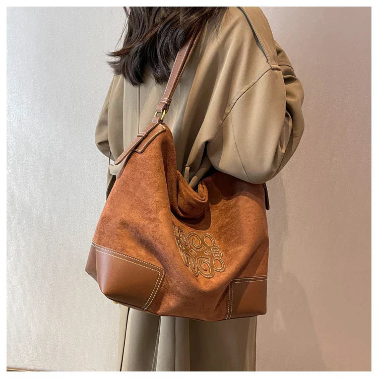 Damen Retro Messenger Tasche Braun Leder Große Kapazität - Norvielle