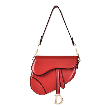 Damen Schultertasche Leder Satteltasche Breiter Riemen Schwarz - Norvielle