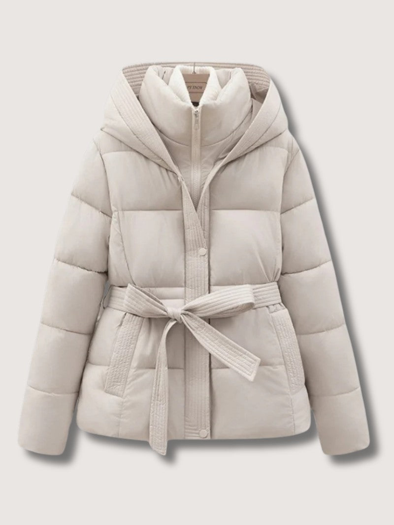 Norvielle Damen Steppjacke Gürtel Stehkragen - Norvielle