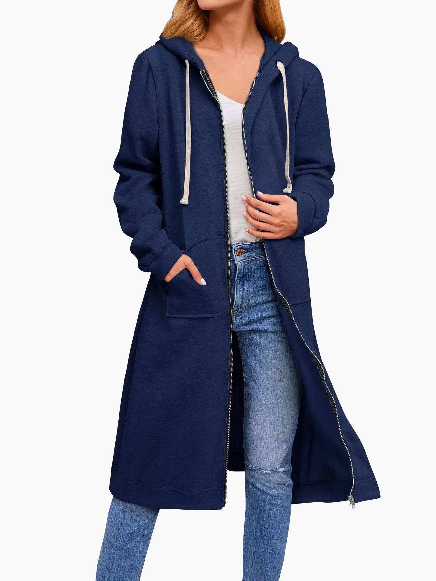 Elarova | Damen Strickjacke Lässig Reißverschluss Taschen Kapuze Strickjacke Lang