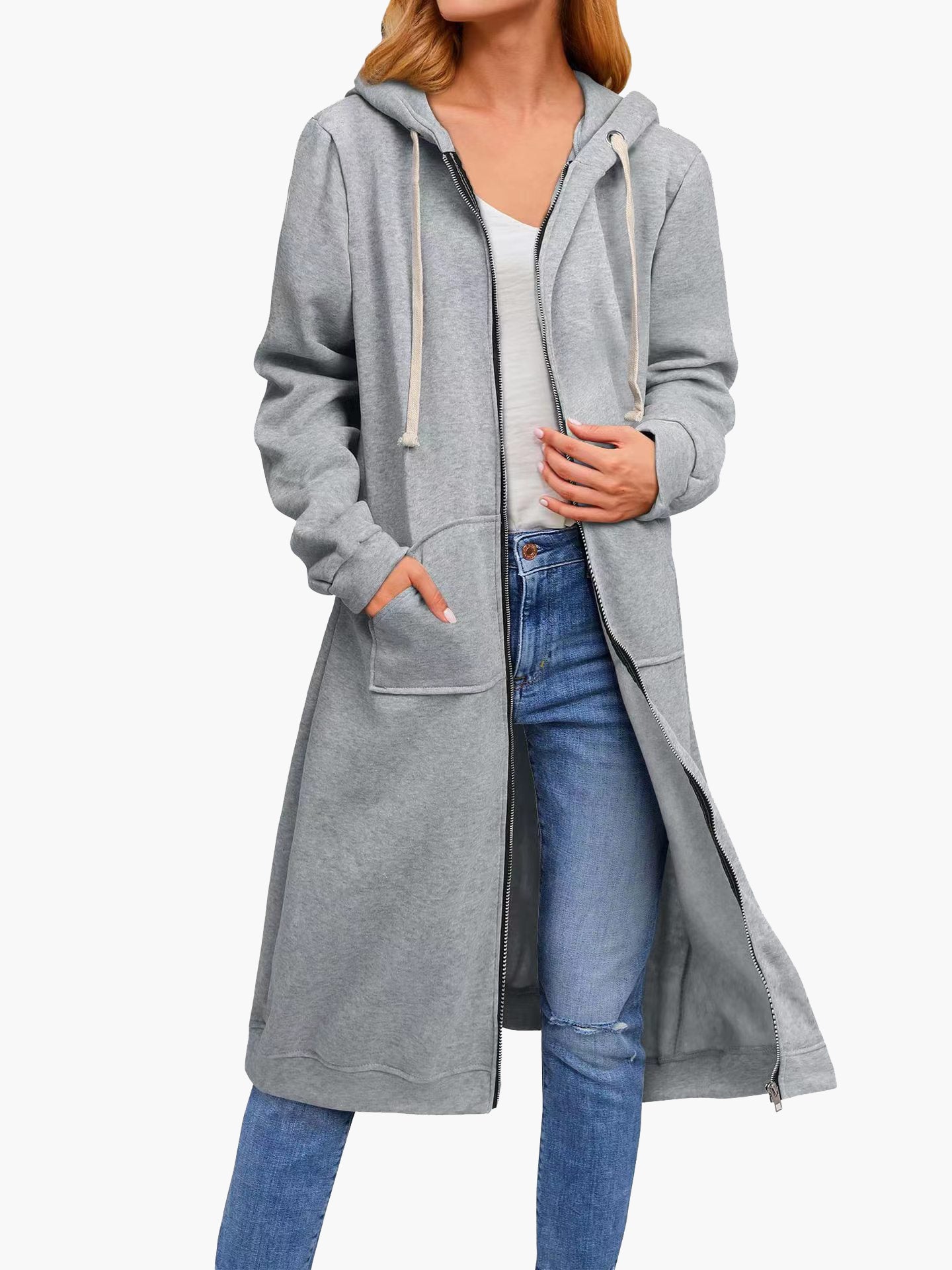 Damen Strickjacke Lässig mit Reißverschluss und Kapuze Schwarz - Norvielle