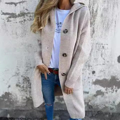 Elarova | Damen Strickjacke mit Kapuze und Knöpfen