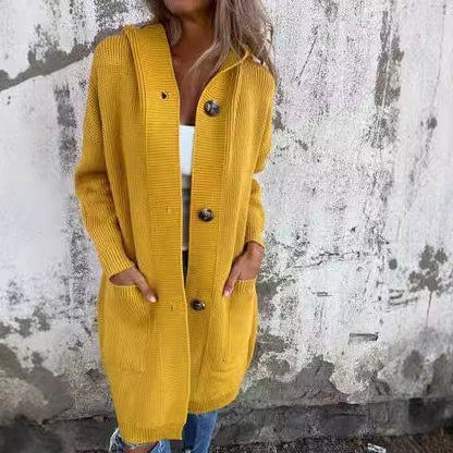 Elarova | Damen Strickjacke mit Kapuze und Knöpfen