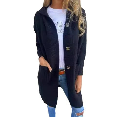 Elarova | Damen Strickjacke mit Kapuze und Knöpfen