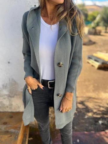 Elarova | Damen Strickjacke mit Kapuze und Knöpfen