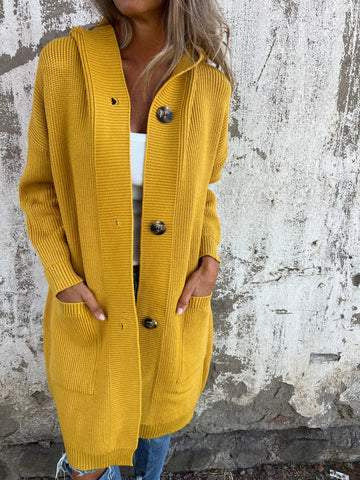 Elarova | Damen Strickjacke mit Kapuze und Knöpfen