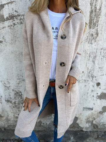 Elarova | Damen Strickjacke mit Kapuze und Knöpfen