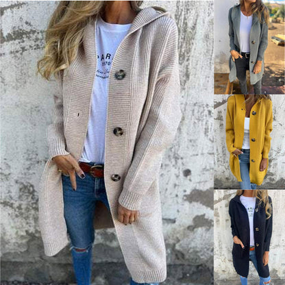 Damen Strickjacke mit Kapuze und Knöpfen - Norvielle