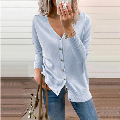 Elarova | Damen Strickjacke mit modernen Knopfdetails und tiefem VAusschnitt