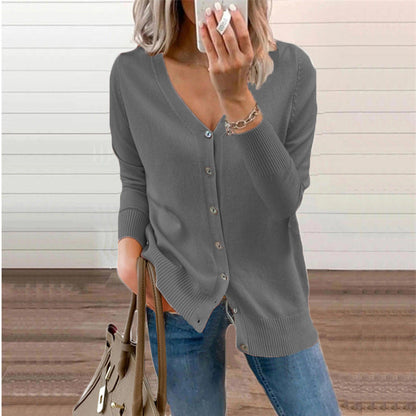Elarova | Damen Strickjacke mit modernen Knopfdetails und tiefem VAusschnitt