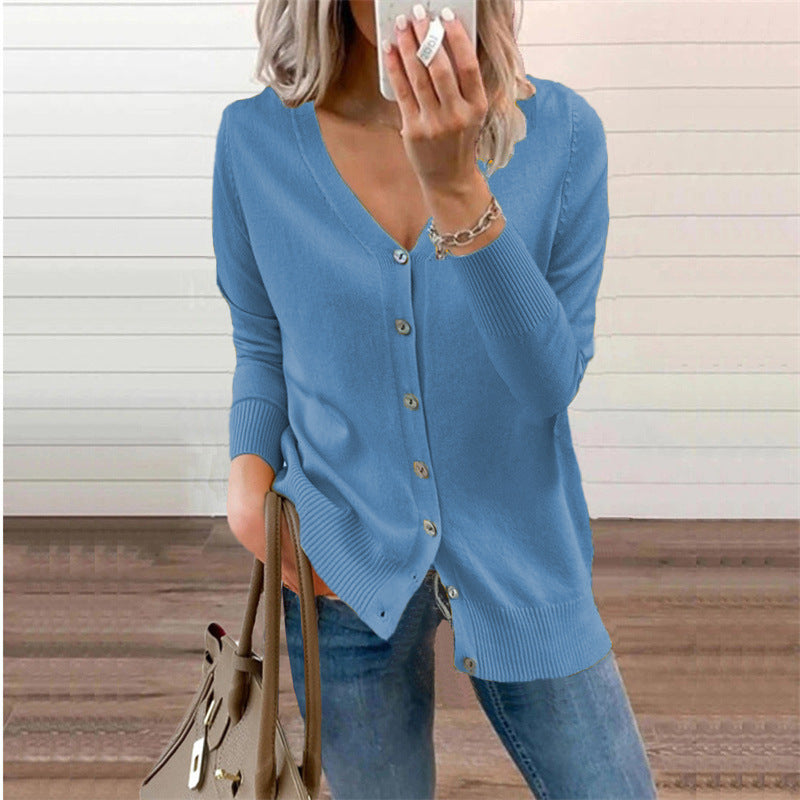 Elarova | Damen Strickjacke mit modernen Knopfdetails und tiefem VAusschnitt
