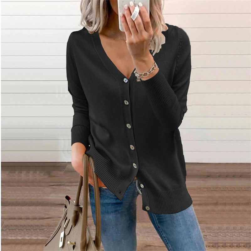Elarova | Damen Strickjacke mit modernen Knopfdetails und tiefem VAusschnitt