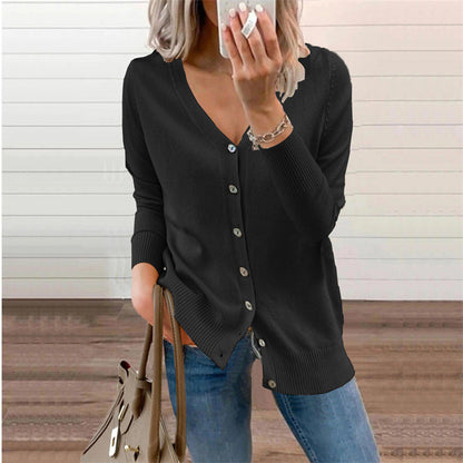 Elarova | Damen Strickjacke mit modernen Knopfdetails und tiefem VAusschnitt