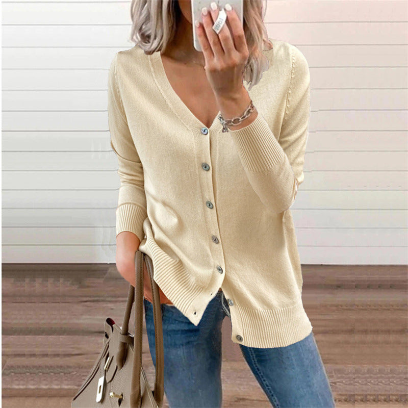 Elarova | Damen Strickjacke mit modernen Knopfdetails und tiefem VAusschnitt