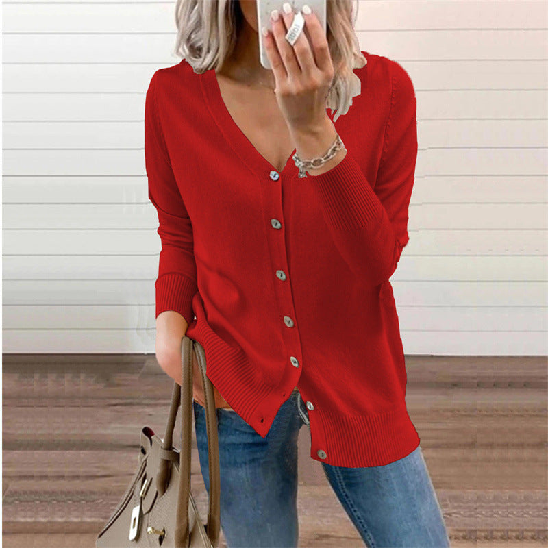 Elarova | Damen Strickjacke mit modernen Knopfdetails und tiefem VAusschnitt