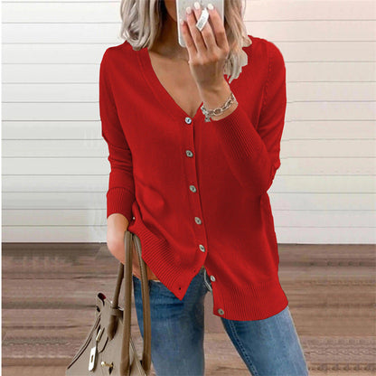 Elarova | Damen Strickjacke mit modernen Knopfdetails und tiefem VAusschnitt