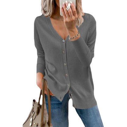 Elarova | Damen Strickjacke mit modernen Knopfdetails und tiefem VAusschnitt