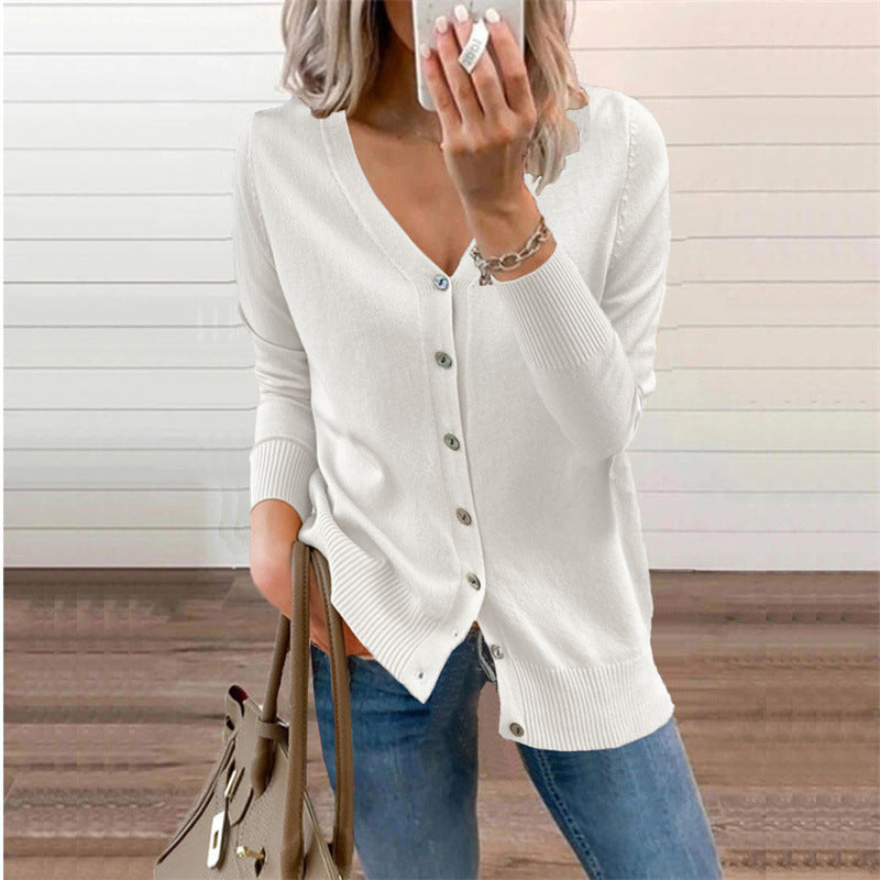 Elarova | Damen Strickjacke mit modernen Knopfdetails und tiefem VAusschnitt