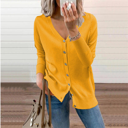 Elarova | Damen Strickjacke mit modernen Knopfdetails und tiefem VAusschnitt