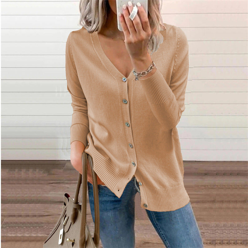 Elarova | Damen Strickjacke mit modernen Knopfdetails und tiefem VAusschnitt