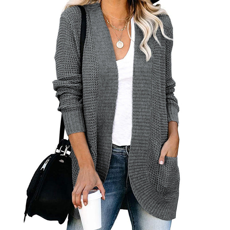 Elarova | Damen Strickjacke mit offenem Schnitt und seitlichen Taschen