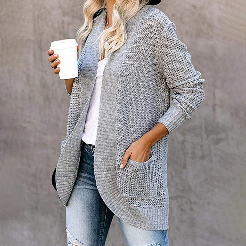 Elarova | Damen Strickjacke mit offenem Schnitt und seitlichen Taschen