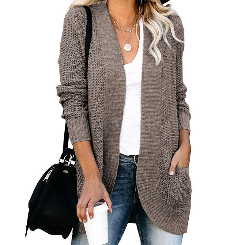 Elarova | Damen Strickjacke mit offenem Schnitt und seitlichen Taschen