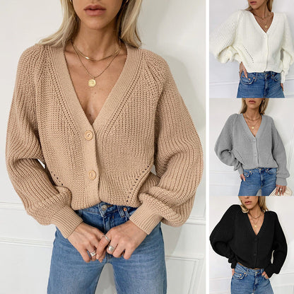 Damen Strickjacke Oversized Knopfdetails Beige - Norvielle