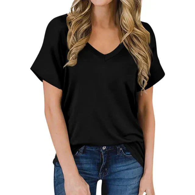 Damen V-Ausschnitt T-Shirt Baumwolle Weiß - Norvielle