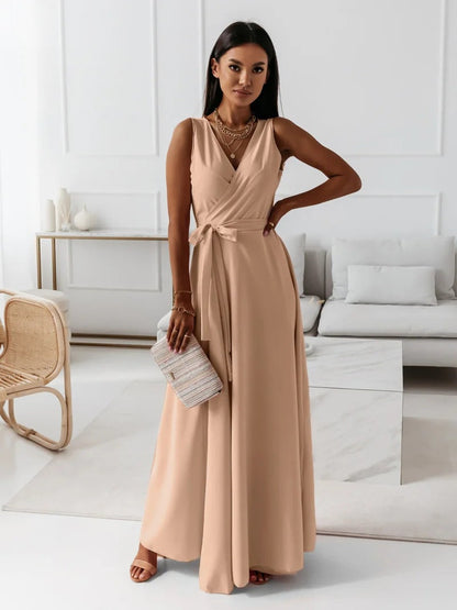 Elarova | Damen einfarbig V-Ausschnitt Langes Kleid