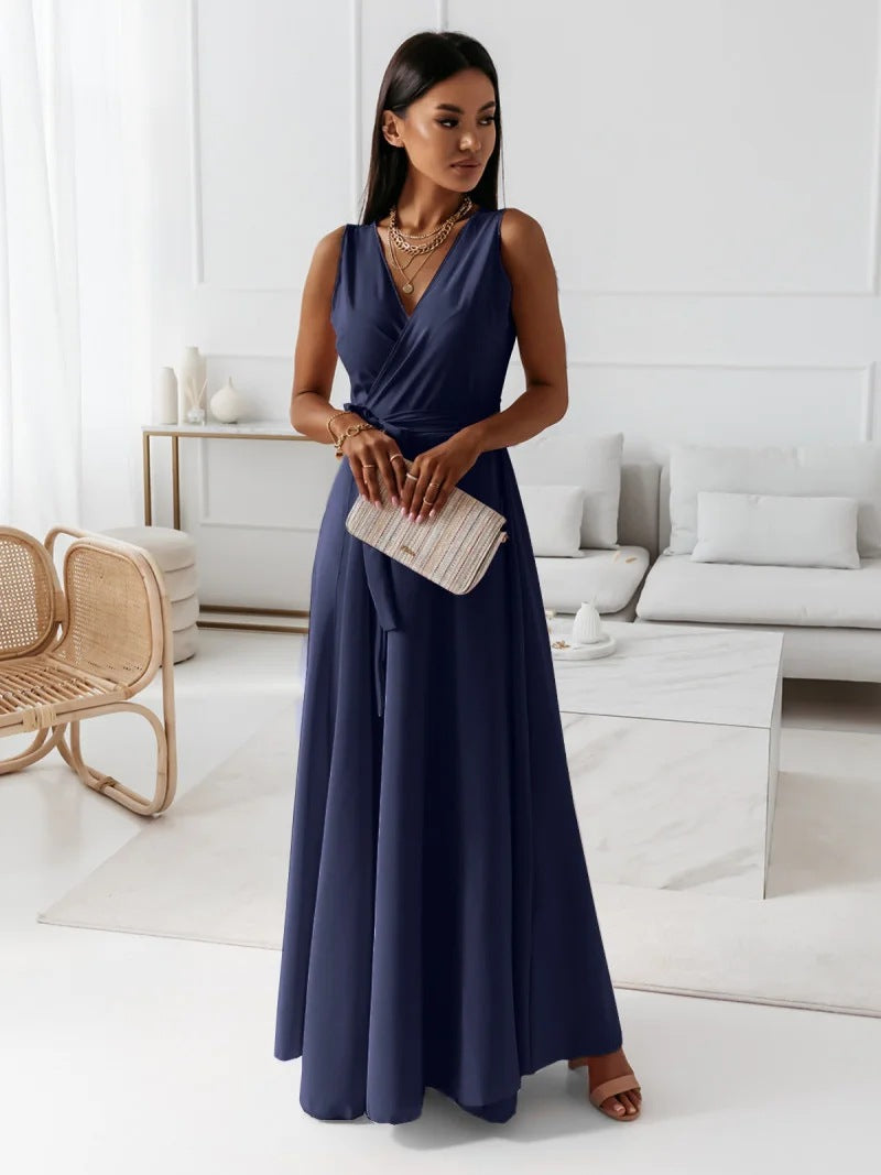 Elarova | Damen einfarbig V-Ausschnitt Langes Kleid